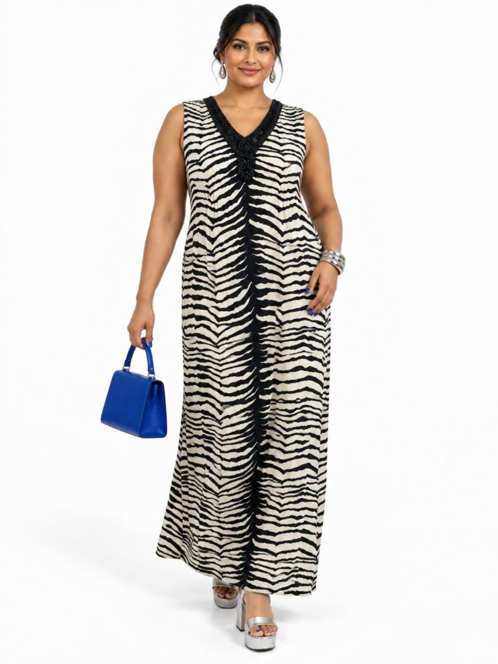 Chico's Zebra Animal Print Maxi Dress Boho Resort Vacation Size XL (3)